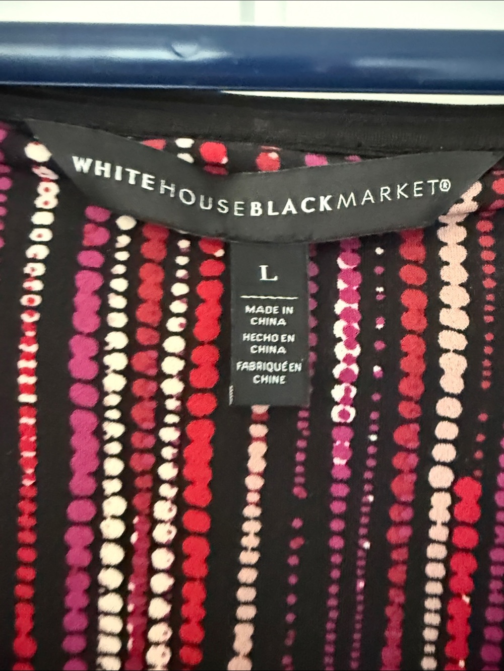White House Black Market Black & Fuchsia Dress Size L | Long Sleeve V-Neck - Picture 3 of 4
